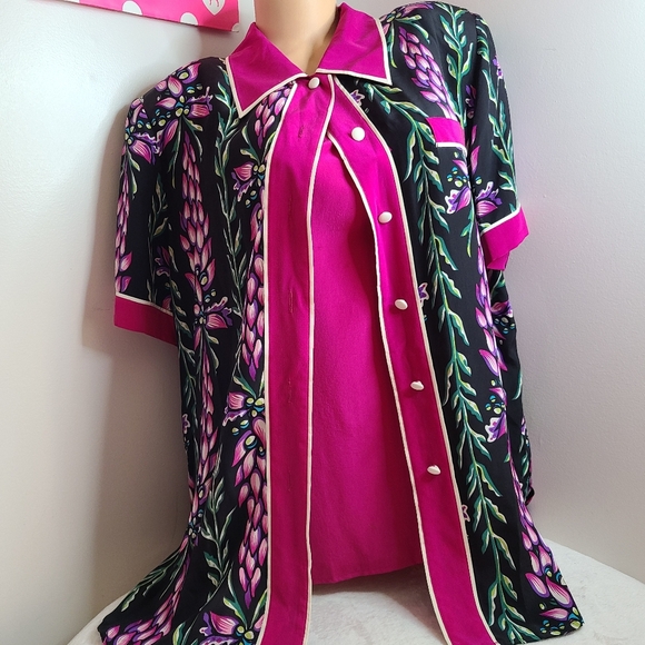 VTG Bob Mackie 100% Silk Pink and Black Wearable Art Set Size XL - Picture 2 of 7